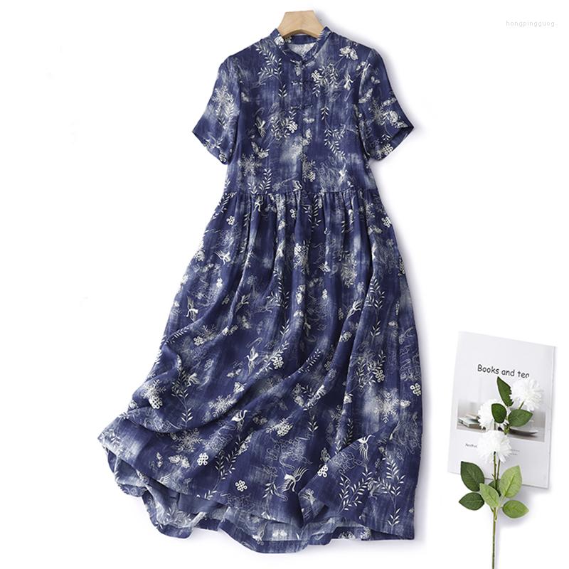 Party Dresses Cotton Linen Print Short-sleeved Dress Female 2023 Summer Korean Version Of Retro Literature Loose Casual Fashion Temperamen, Blue
Party Dresses Cotton Linen Print Short-sleeved Dress Female 2023 Summer Korean Version Of Retro Literature Loose Casual Fashion Temperamen, Blue