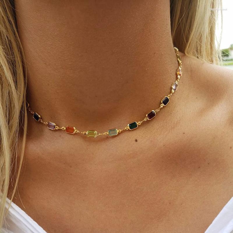 Chains Retro Colorful Geometric Rhinestone Clavicle Chain For Women Simple Temperament Necklace Shiny Gold Color Luxury Party Jewelry
Chains Retro Colorful Geometric Rhinestone Clavicle Chain For Women Simple Temperament Necklace Shiny Gold Color Luxury Party Jewelry