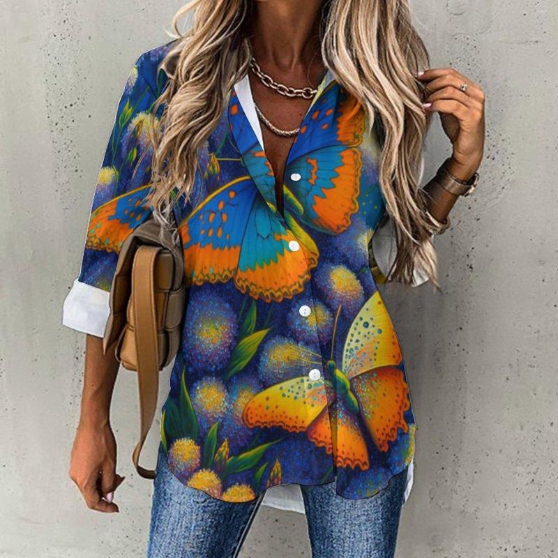 Women' Blouses Temperament Loose Shirt Women Fashion Butterfly Flower Print Women' Tops Top XS-8XL, Blue
Women' Blouses Temperament Loose Shirt Women Fashion Butterfly Flower Print Women' Tops Top XS-8XL, Blue