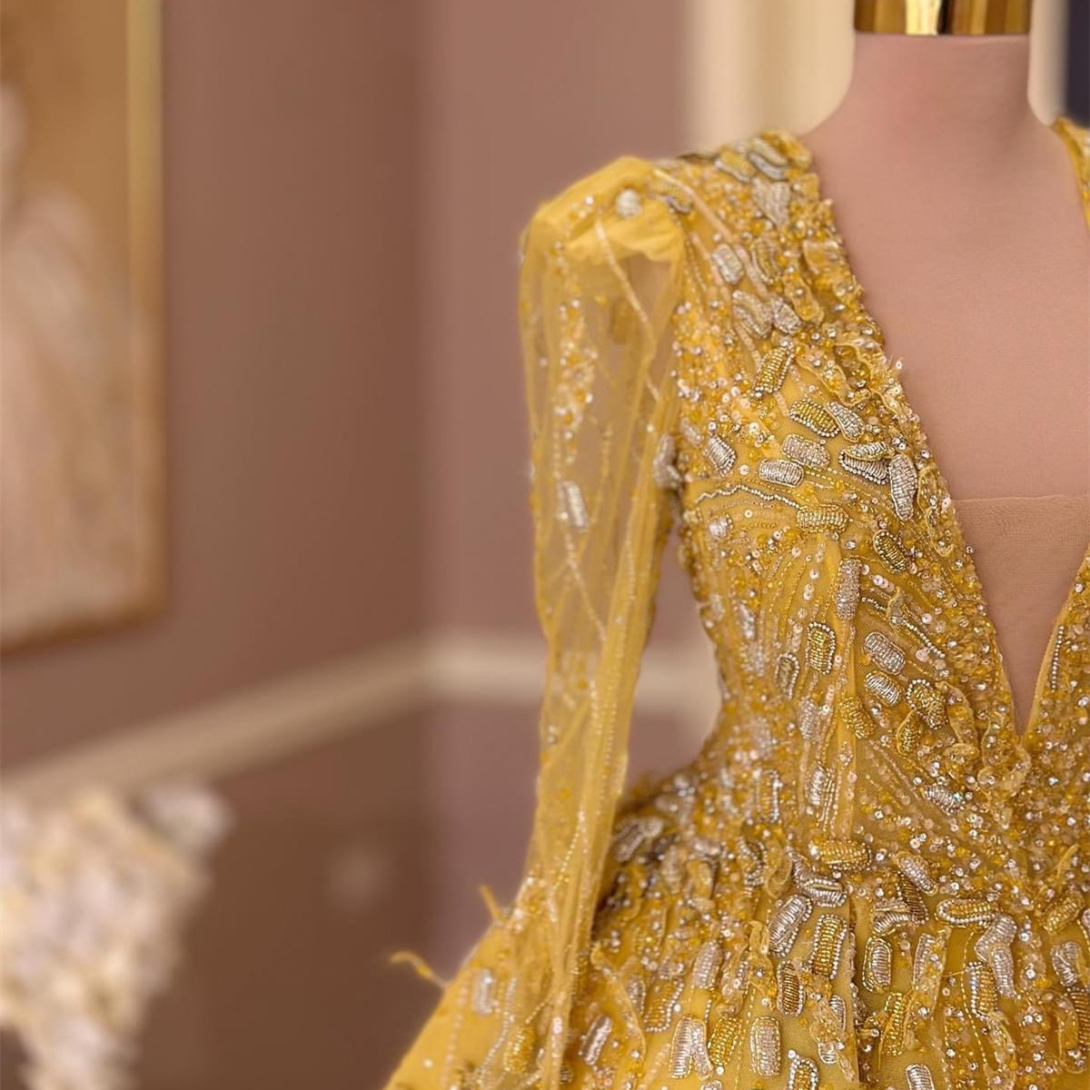 2023 Aso Ebi Yellow A-line Prom Dress Lace Beaded Evening Formal Party Second Reception Birthday Bridesmaid Engagement Gowns Dresses Robe De Soiree ZJ
