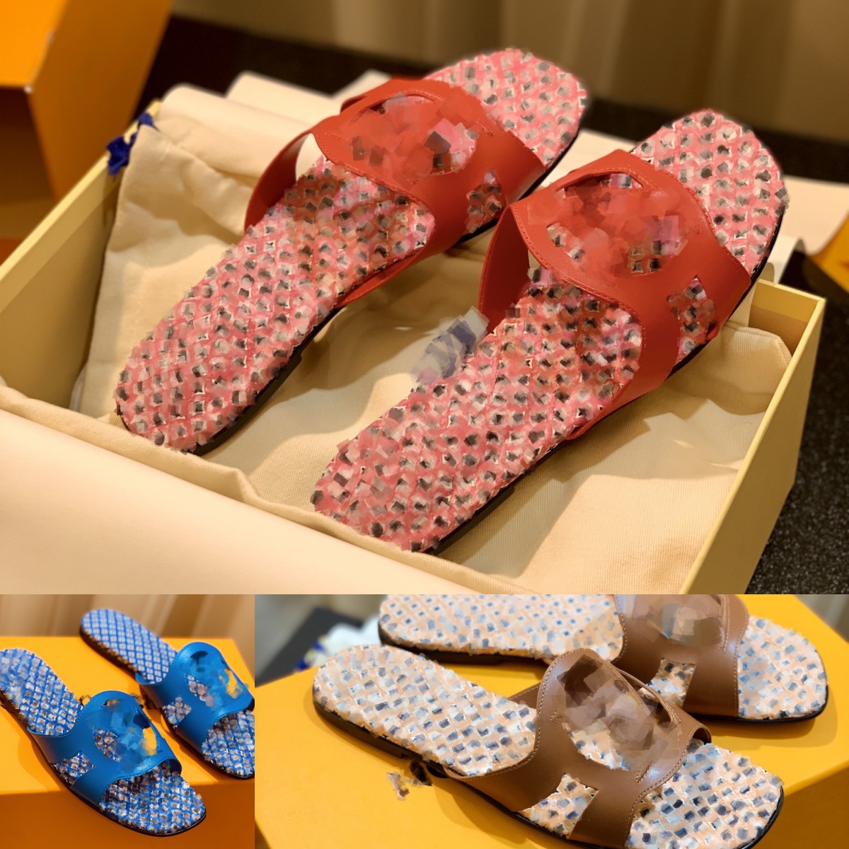 Luxury Isola Flat Monograms Mule Slippers Gold Metallic Calf Leather Outsole Slides Circle Signature Fashioned Soft Calfskin Wide Front Strap Vintage LU Sandals, Lvt620-3
Luxury Isola Flat Monograms Mule Slippers Gold Metallic Calf Leather Outsole Slides Circle Signature Fashioned Soft Calfskin Wide Front Strap Vintage LU Sandals, Lvt620-3