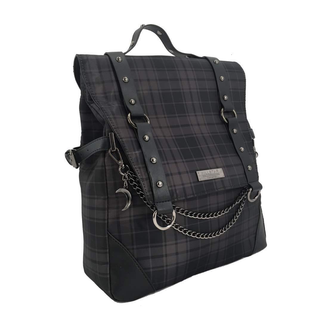 School Bags Y2K Women Gothic Punk Rock Check Chain Travel Large Capacity Backpack Bag Black Dark Academia Bags Schoolbag Backpacks Alt Men 230627