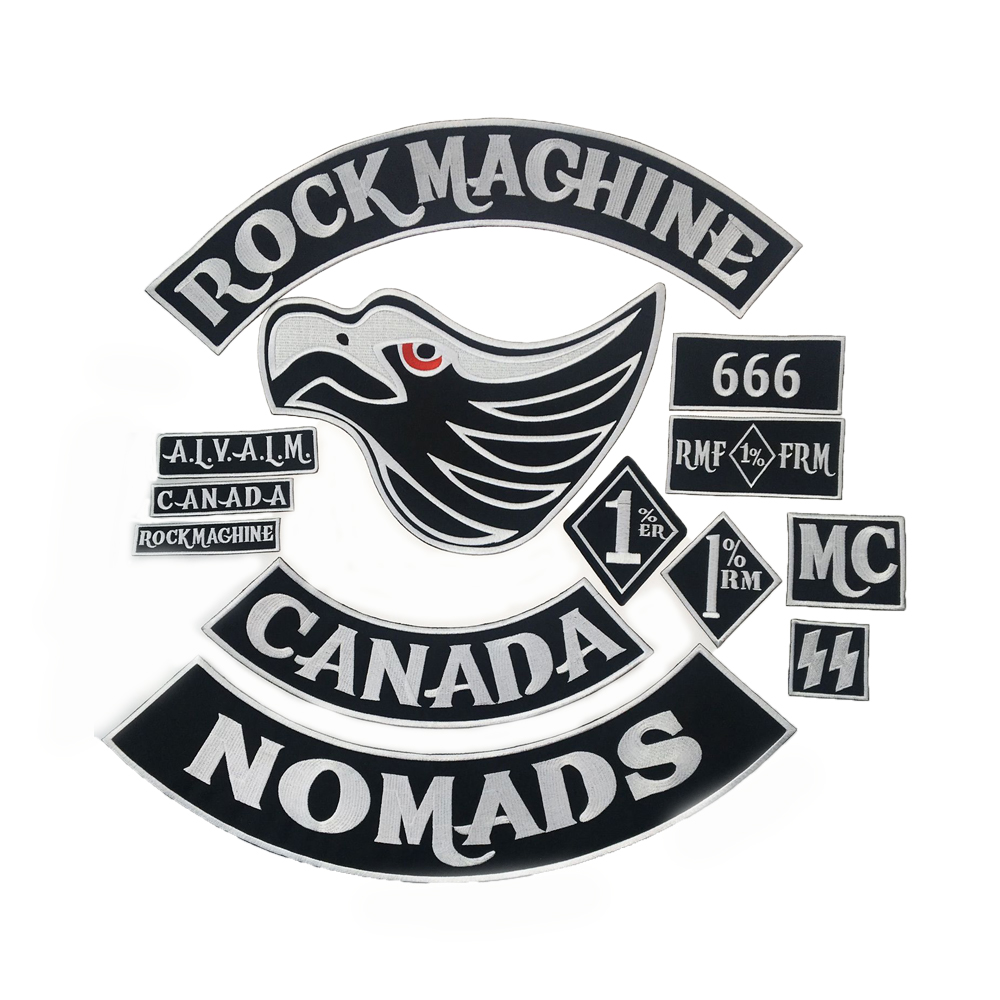 Original Rock Machine Motorcycle Embroidery Biker Badge Large Size Patch For Full Back Of Jacket Iron On Vest Rocker Patches