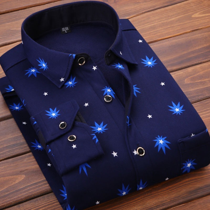 Men's Dress Shirts Autumn Winter Thicken Fleece Shirt Men Business Plaid Long Sleeve Warm Clothes Turn Down Collar Button Up Classic 230628Z