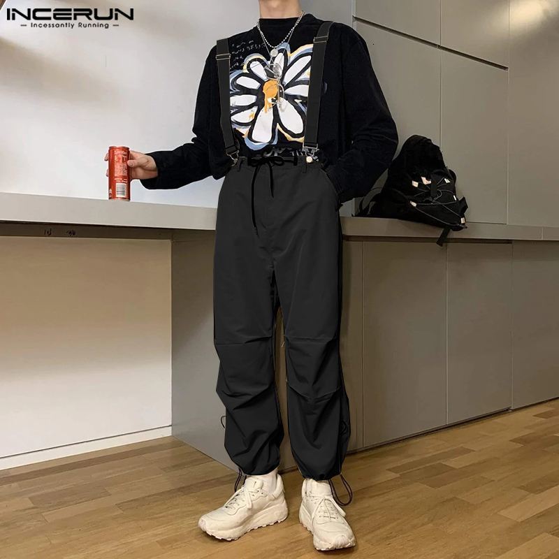 

Men' Jeans INCERUN 2023 Korean Style Handsome Men Fashion Lace Up Rompers Casual Streetwear Male Solid Allmatch Harun Strap Jumpsuit S5XL 230628, Black