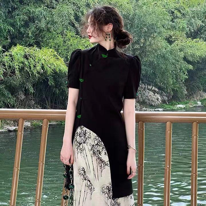 Ethnic Clothing Black Bamboo Print Qipao Elegant Cheongsam Women Chinese Style Dresses Puff Sleeve Tang Clothes Sexy Improved Vestidos
Ethnic Clothing Black Bamboo Print Qipao Elegant Cheongsam Women Chinese Style Dresses Puff Sleeve Tang Clothes Sexy Improved Vestidos
