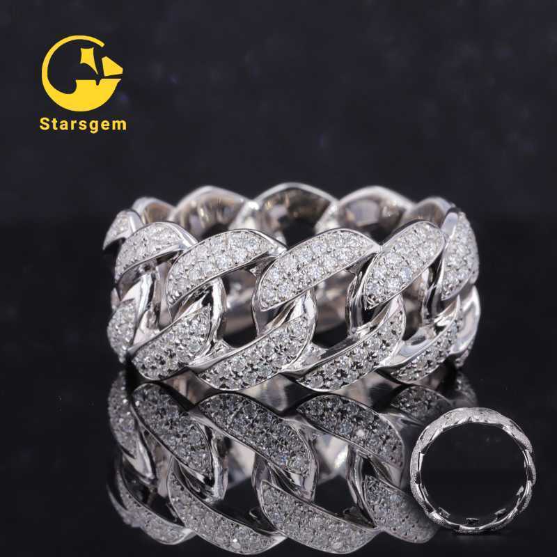 Starsgem Hip Hop Men Rings 925 Sterling Silver Hiphop Moissanite Cuban Ring