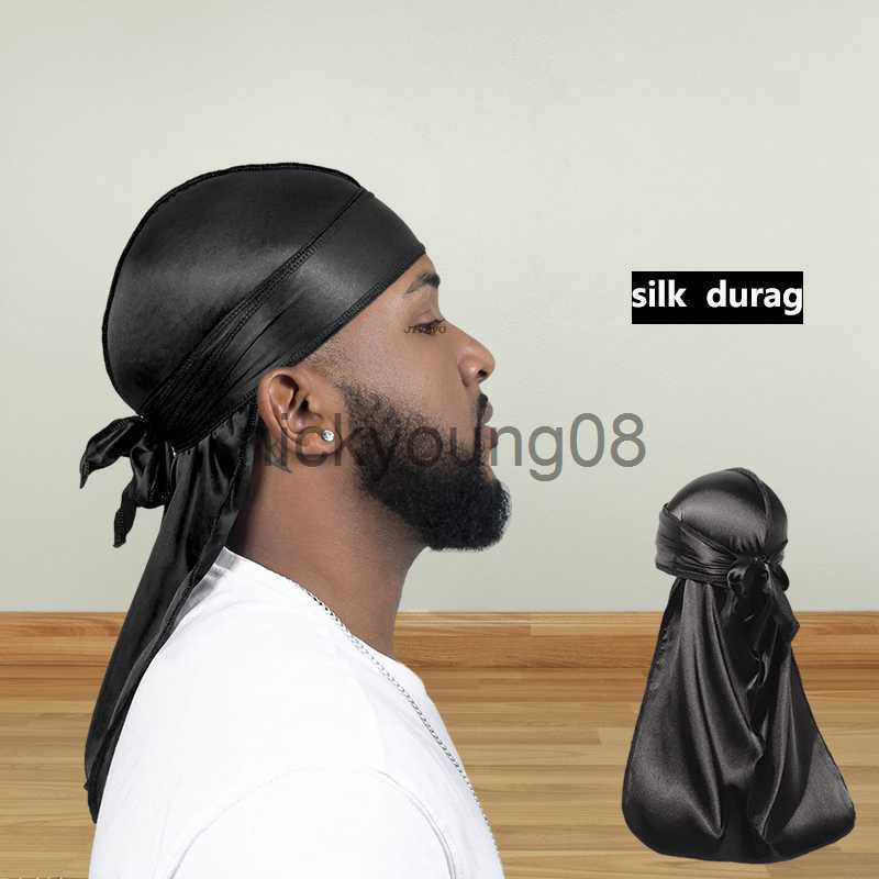 Bandanas Long Tail Unisex Adult Satin Doo Rag Durag Bandanas Cap Pirate Hat Turban Men Hip Hop Headband Biker Headwrap Women Headwear x0628