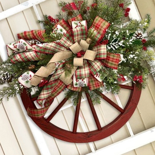 Christmas Decorations Farmhouse Wagon Wheels Wreath Winter Door Hanging Home Outdoor Year Gift 2209089036793