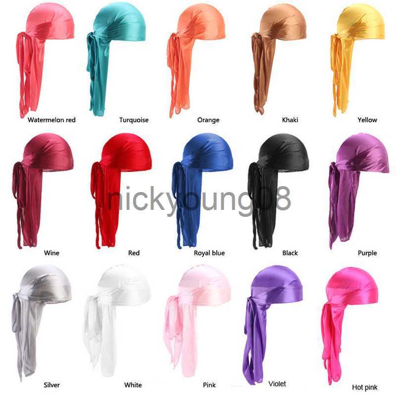 Bandanas Long Tail Unisex Adult Satin Doo Rag Durag Bandanas Cap Pirate Hat Turban Men Hip Hop Headband Biker Headwrap Women Headwear x0628