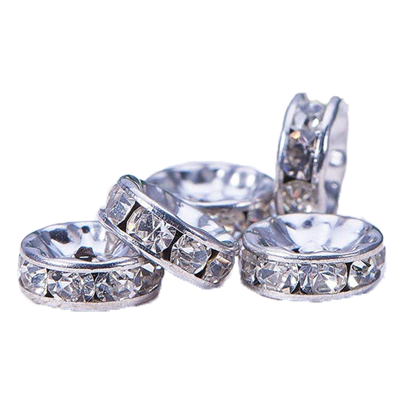 Tsunshine Components 100Pcs Rondelle Spacer Crystal Charms Beads Silver Plated Czech Rhinestone Loose Bead for Jewelry Making DIY