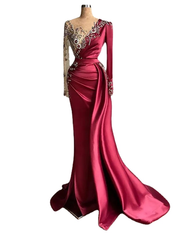 Arabic Aso Ebi Burgundy Mermaid Evening Dresses Beaded Crystals Prom Dresses Sheer Neck Formal Party Second Reception gown, Ivory
Arabic Aso Ebi Burgundy Mermaid Evening Dresses Beaded Crystals Prom Dresses Sheer Neck Formal Party Second Reception gown, Ivory