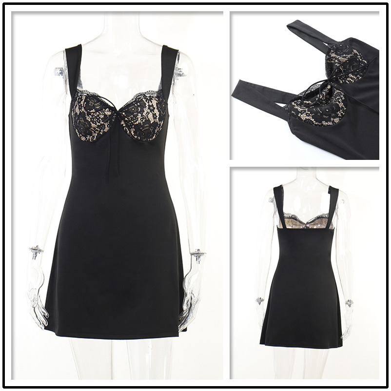 Lace Splicing Spaghetti Strap Summer Mini Ae Dress