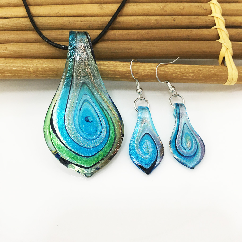 6 Set Murano Glass Leaf Pendant Necklace Earrings Jewelry Woman Chinese Style Handmade Blue Whirlwind Pattern Sands Sweater Chain, Light blue
6 Set Murano Glass Leaf Pendant Necklace Earrings Jewelry Woman Chinese Style Handmade Blue Whirlwind Pattern Sands Sweater Chain, Light blue
