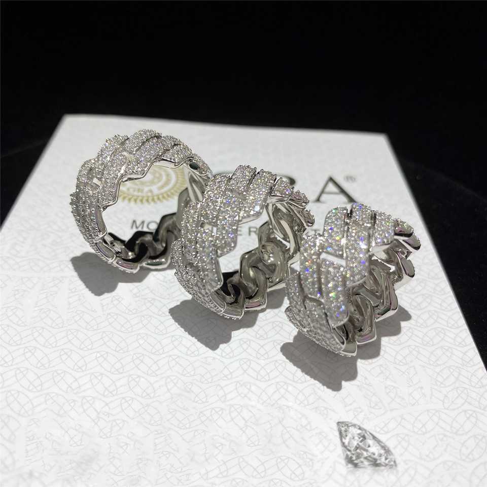 Sterg Sier Iced Out d Color Moissanite Cuban Rings Fine Hip Hop Vvs Dia Finger for Men Free shipping