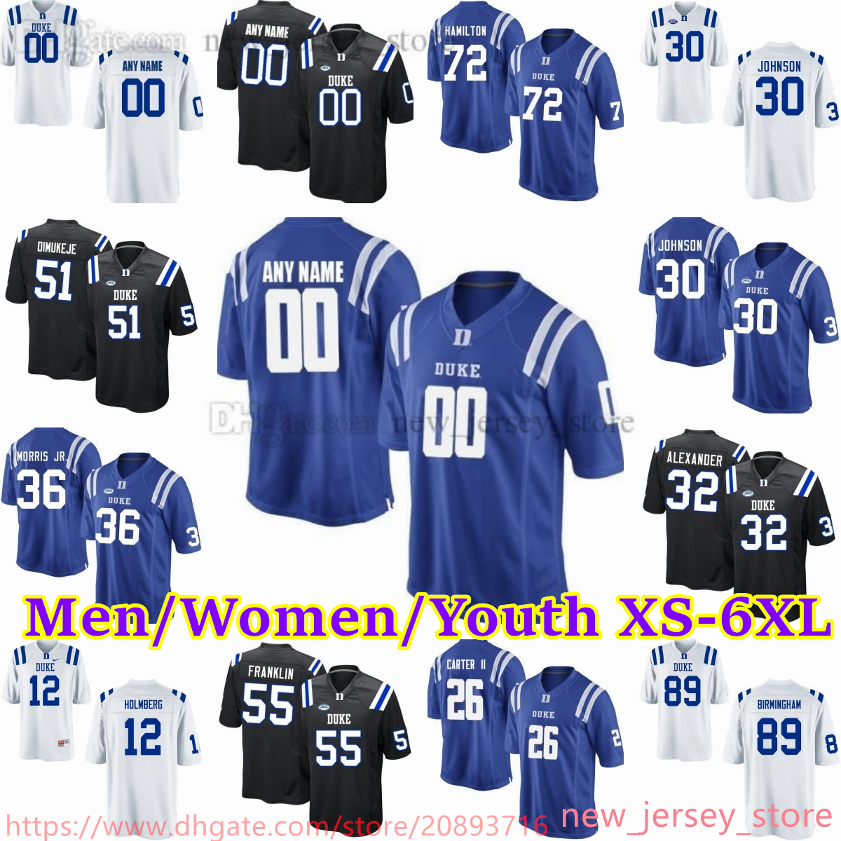 Custom XS-6XL NCAA Duke Blue Devils Football Stitched Jerseys 72 Devery Hamilton 8 Chase Brice 36 Nick Morris Jr. 32 Jalen Alexander 30 Brandon Johnson 96 Chris Rumph II, Patch please message
Custom XS-6XL NCAA Duke Blue Devils Football Stitched Jerseys 72 Devery Hamilton 8 Chase Brice 36 Nick Morris Jr. 32 Jalen Alexander 30 Brandon Johnson 96 Chris Rumph II, Patch please message
