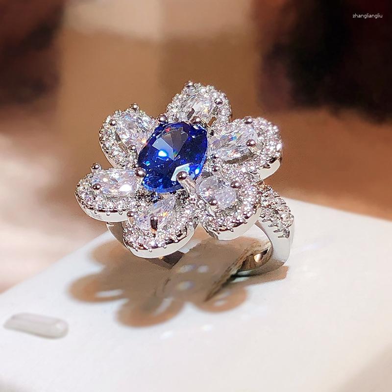 Cluster Rings Fashion Super Flash Fancy Sapphire Flower Ring Female Opening Temperament Jewellery Party Birthday Gift
Cluster Rings Fashion Super Flash Fancy Sapphire Flower Ring Female Opening Temperament Jewellery Party Birthday Gift