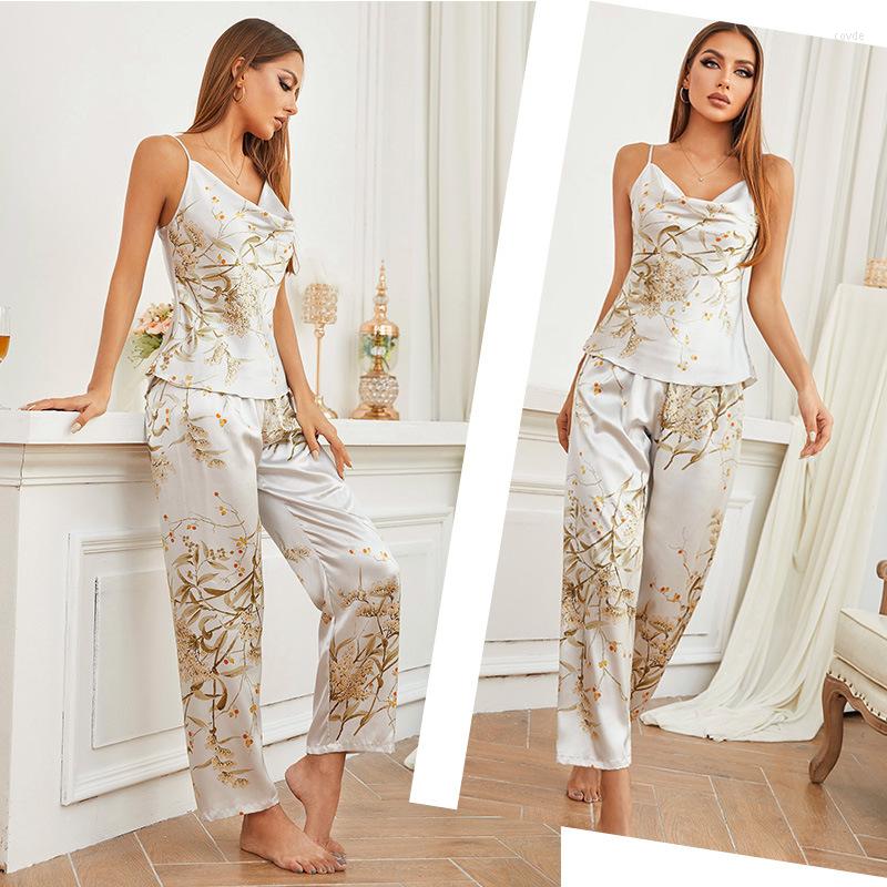 Women' Sleepwear Satin Strap Sling&Pants Women Two Pieces Pajama Set Sexy Home Clothes Summer Printed Flower Nightwear V-Neck Intimate, Printed pjs set
Women' Sleepwear Satin Strap Sling&Pants Women Two Pieces Pajama Set Sexy Home Clothes Summer Printed Flower Nightwear V-Neck Intimate, Printed pjs set