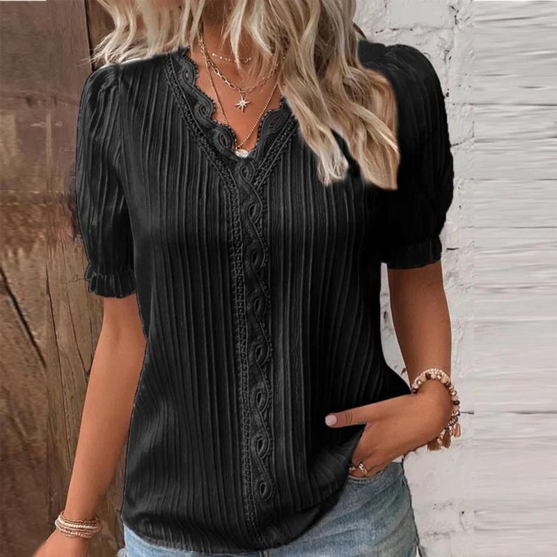 Women's Blouses Elegant Social White Shirts Lace Spicling Womens Blouse Solid Color Short Sleeve V Neck And Summer Chic Tunic Top, Blue
Women's Blouses Elegant Social White Shirts Lace Spicling Womens Blouse Solid Color Short Sleeve V Neck And Summer Chic Tunic Top, Blue