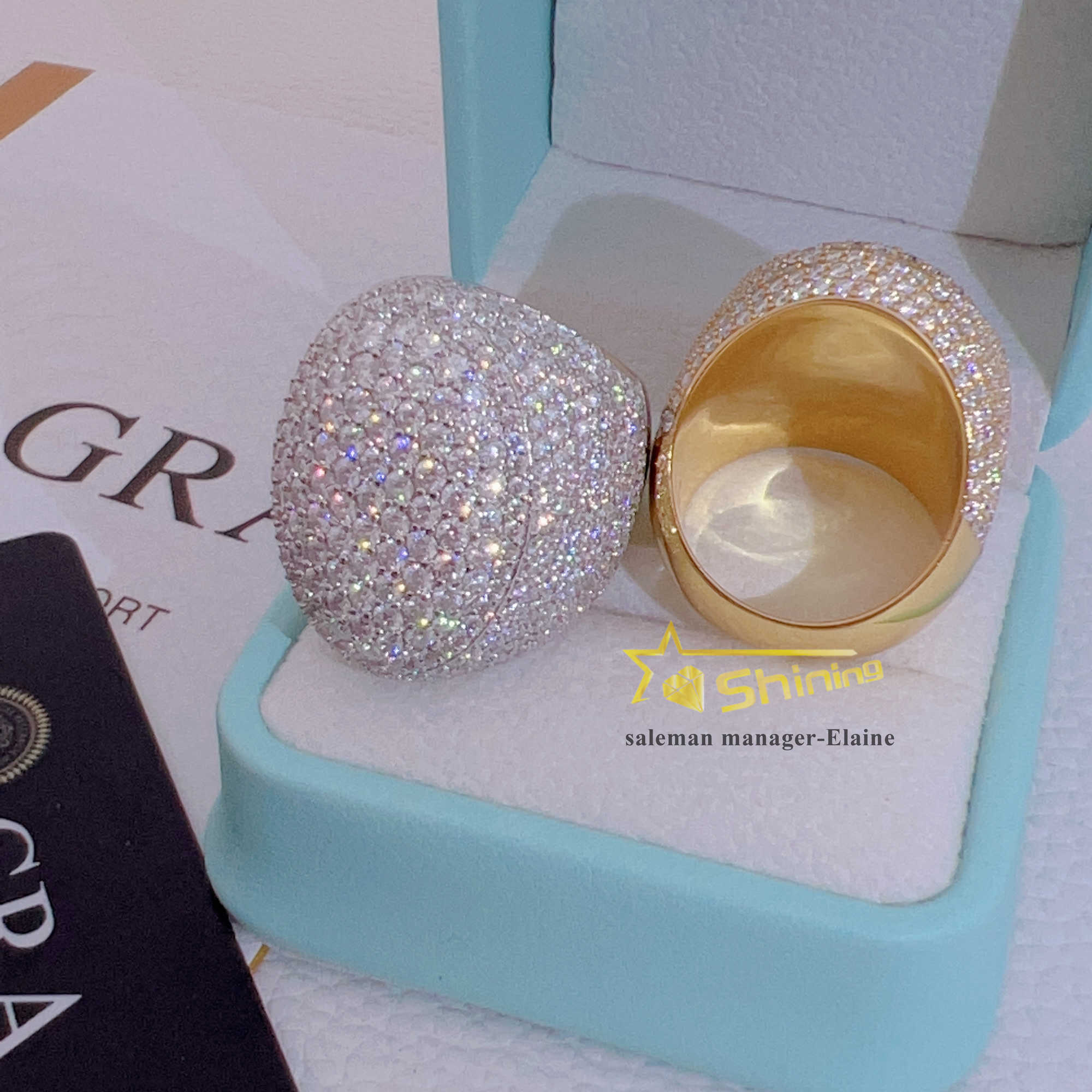 Gold Plated 925 Sterling Silver Vvs Moissanite Mens Ring