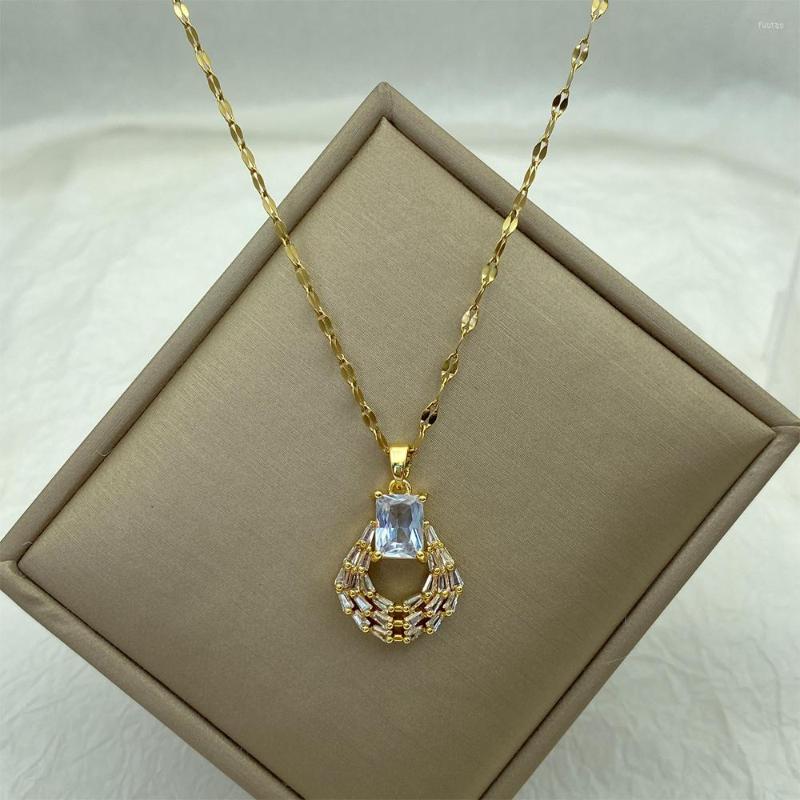 Pendant Necklaces Fan Shaped Stainless Steel Necklace For Women Gold Plated Squre Zircons Pendants Fashion Jewerly In Design 
Pendant Necklaces Fan Shaped Stainless Steel Necklace For Women Gold Plated Squre Zircons Pendants Fashion Jewerly In Design