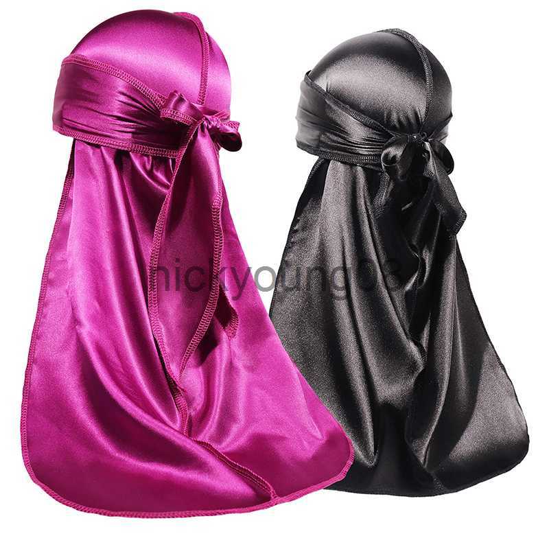 Bandanas Long Tail Unisex Adult Satin Doo Rag Durag Bandanas Cap Pirate Hat Turban Men Hip Hop Headband Biker Headwrap Women Headwear x0628