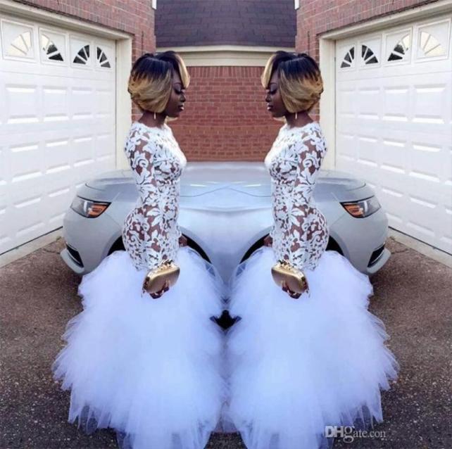 2018 African White Mermaid Lace Prom Dresses for Black Girls Long Sleeves Ruffles Tulle Floor Length Plus Size Evening Prom Gowns 7819542, Silver
2018 African White Mermaid Lace Prom Dresses for Black Girls Long Sleeves Ruffles Tulle Floor Length Plus Size Evening Prom Gowns 7819542, Silver