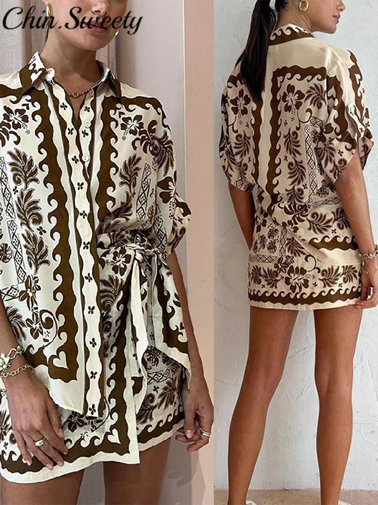 Two Piece Dres Suit Print Shirt Skirt Elegant Short Sleeve Turndown Collar Single Breasted Shirts Female Set Summer Mini Pleated Skirts 230627, Brown
Two Piece Dres Suit Print Shirt Skirt Elegant Short Sleeve Turndown Collar Single Breasted Shirts Female Set Summer Mini Pleated Skirts 230627, Brown