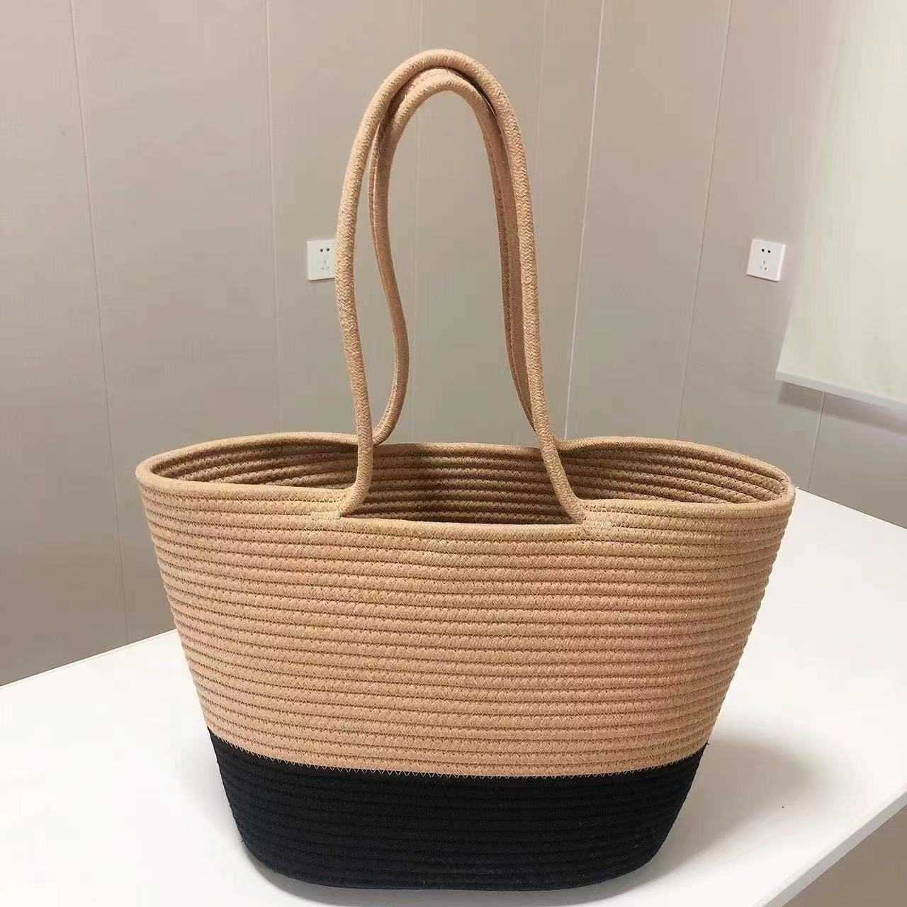 Countryside woven handbag handmade design Cotton rope beach bag high-end shoulder bag women, Long handle khaki black b
Countryside woven handbag handmade design Cotton rope beach bag high-end shoulder bag women, Long handle khaki black b