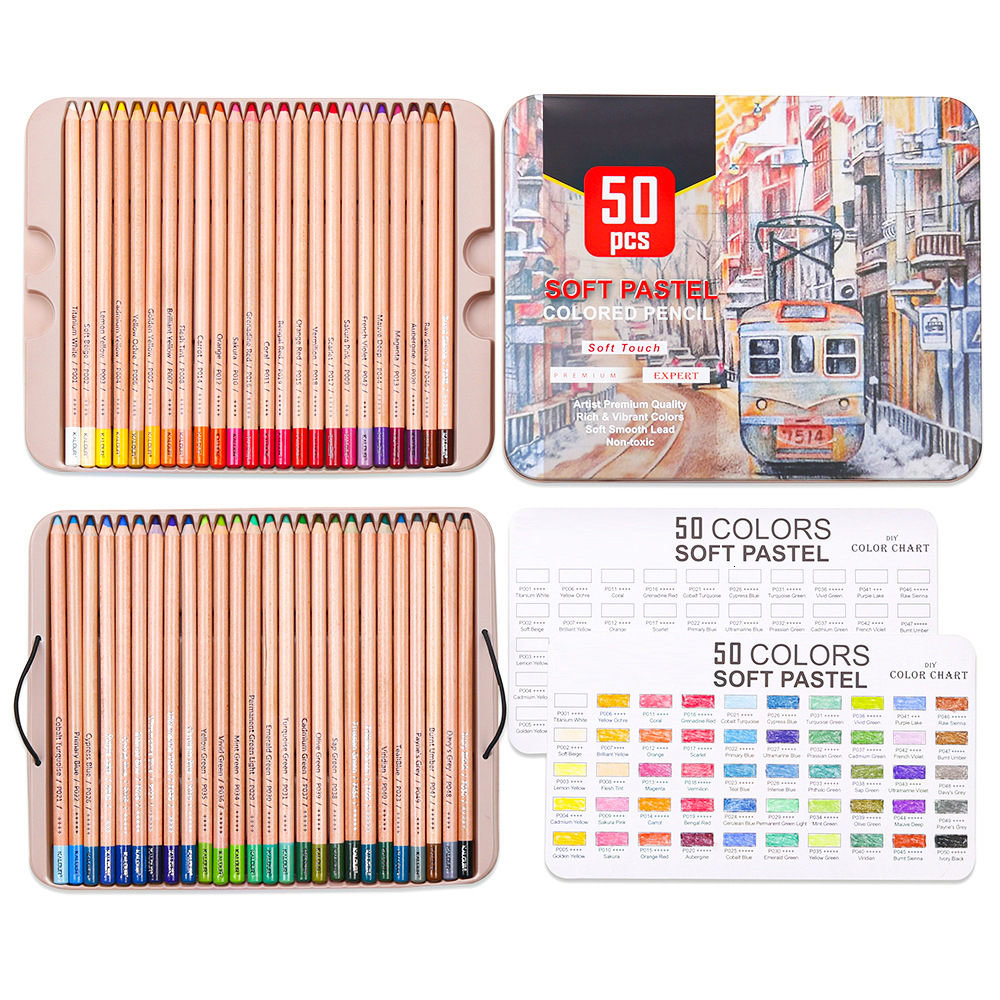 Pencils Xsyoo Premium 50pcs Soft Pastel Colored Pencil Set Wood Skin Color Drawing Sketch Kit For Artist Writing 230627