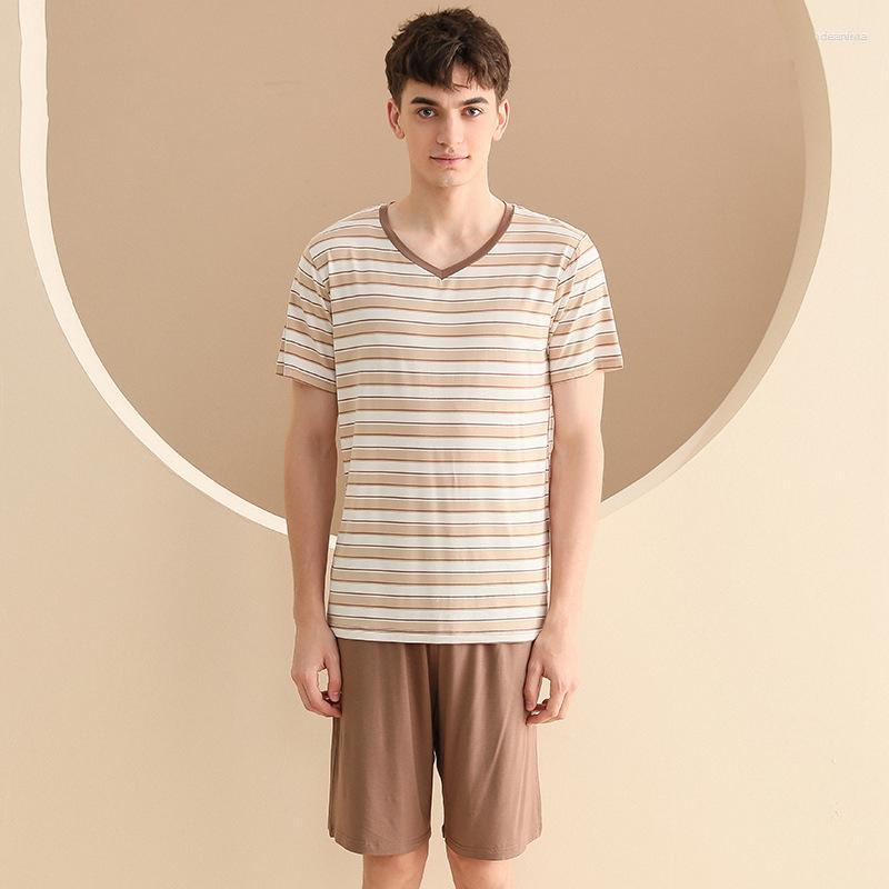 Men's Sleepwear Men's Summer Male Pajama Sets Pyjamas Stripe Lounge Shorts Suits Pajamas For Men V-Neck Pullover Tops, Coffee stripe
Men's Sleepwear Men's Summer Male Pajama Sets Pyjamas Stripe Lounge Shorts Suits Pajamas For Men V-Neck Pullover Tops, Coffee stripe
