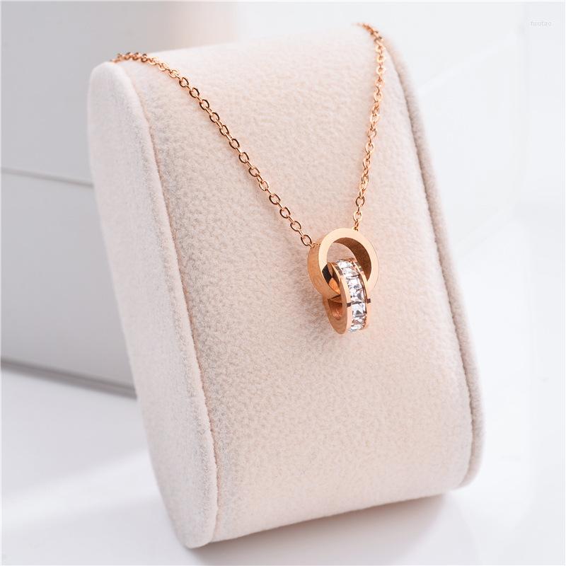 Pendant Necklaces Korean Fashion Zircon Inlaid Double Loops Necklace For Women Classic Stainless Steel Ladies Jewelry Female Neck Chain
Pendant Necklaces Korean Fashion Zircon Inlaid Double Loops Necklace For Women Classic Stainless Steel Ladies Jewelry Female Neck Chain