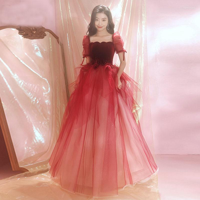 Ethnic Clothing Bride Elegant Burgundy Long A-line Tulle Prom Dress Sexy Beaded Short Sleeve Toast Gowns Vestidos De Fiesta
Ethnic Clothing Bride Elegant Burgundy Long A-line Tulle Prom Dress Sexy Beaded Short Sleeve Toast Gowns Vestidos De Fiesta