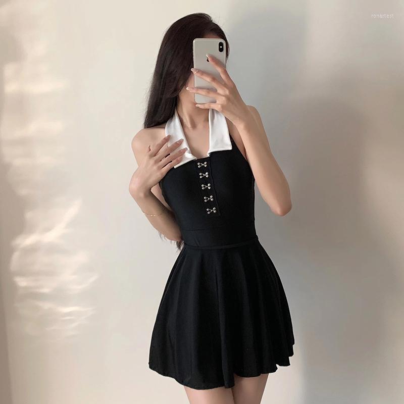 Women's Swimwear Sleeveless One-Piece Swimsuit With Skirt Women Solid Black High Neck Monokini Open Back Trikini Korea Bathing Suit
Women's Swimwear Sleeveless One-Piece Swimsuit With Skirt Women Solid Black High Neck Monokini Open Back Trikini Korea Bathing Suit