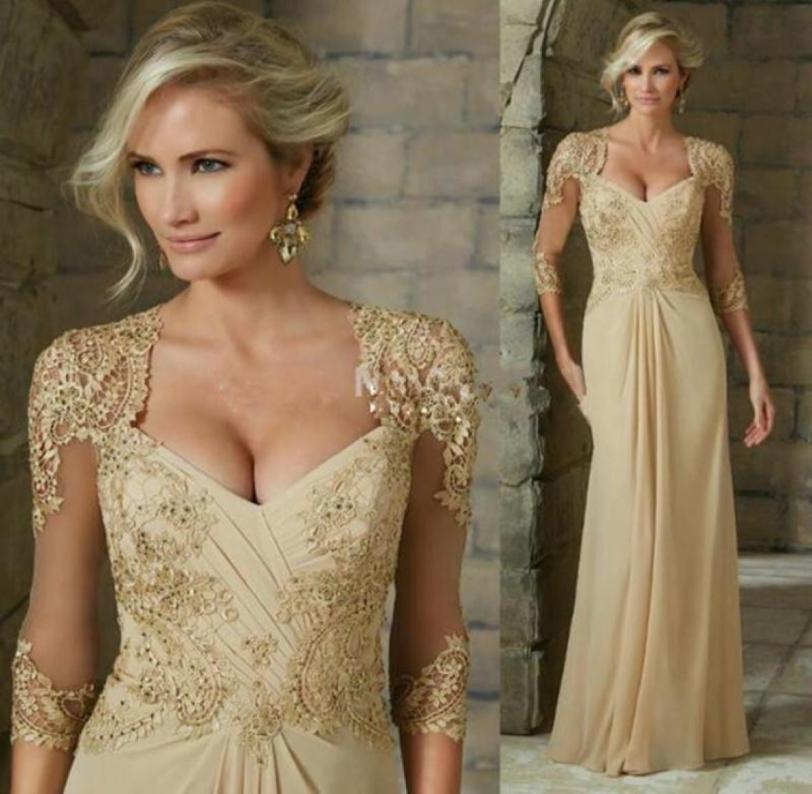 Champagne Lace Mother of the Bride Dresses Floor Length Pleats Beaded Applique Party Dress 34 Long Sleeve Chiffon Wedding Guest G9426324
Champagne Lace Mother of the Bride Dresses Floor Length Pleats Beaded Applique Party Dress 34 Long Sleeve Chiffon Wedding Guest G9426324