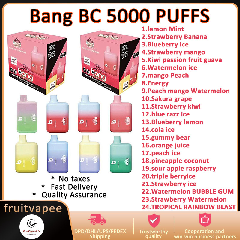 Original Bang BC 5000 Puffs Bars Disposable Vape Pen E cigarettes 13ml Pre filled Pods Cartridge 650mAh Rechargeable Battery 5% Bang 5000 5K VS 30cm Type C Charging
Original Bang BC 5000 Puffs Bars Disposable Vape Pen E cigarettes 13ml Pre filled Pods Cartridge 650mAh Rechargeable Battery 5% Bang 5000 5K VS 30cm Type C Charging