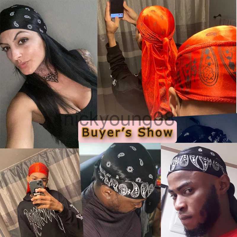 Bandanas Hair Accessories Silky Durag Bandanas Insect Print Hats For Women Men Long Tail Pirate Hat Waves do doo du rag Turban Headwear x0628