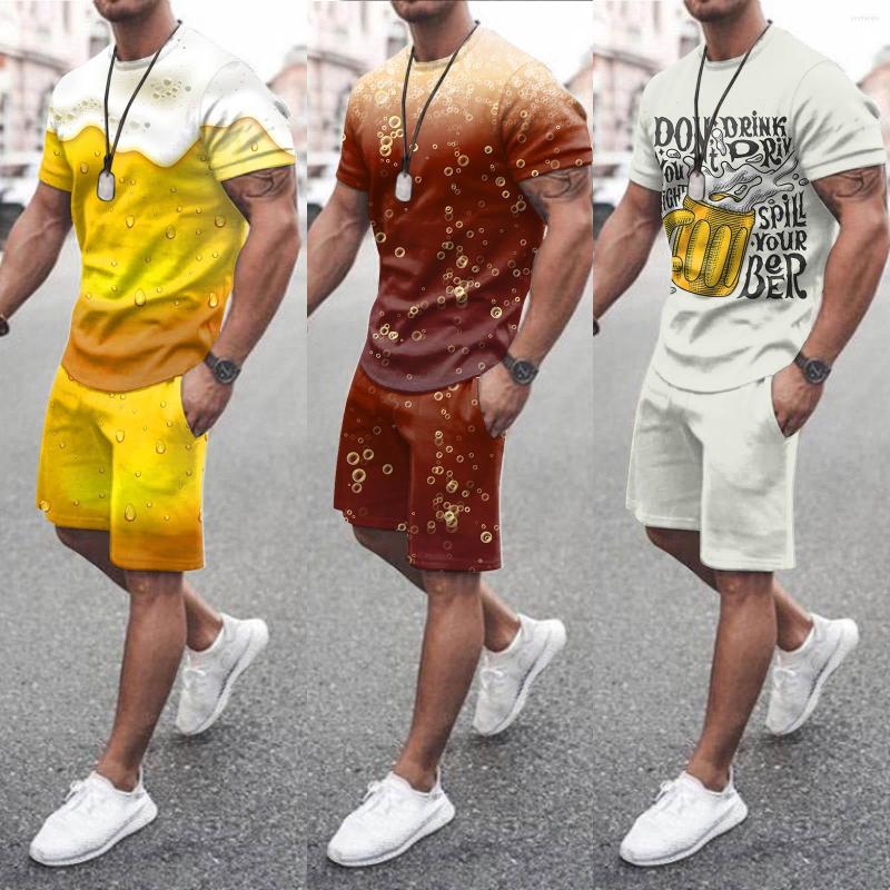 

Men' Tracksuits 2023 Summer Beer 3d Print Matching Set Casual Tracksuit Men' Suit Short Sleeve T-Shirt Sports Shorts 2 Piece Outfits, Yellow