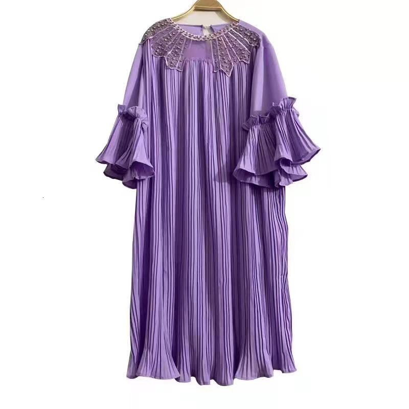 Plus size Dresses JKKFZY Women's Loose Size Beaded Purple ShortSleeved Chiffon MidLength Casual 3XL 4XL 5XL  Party Vestidos 230627 
Plus size Dresses JKKFZY Women's Loose Size Beaded Purple ShortSleeved Chiffon MidLength Casual 3XL 4XL 5XL  Party Vestidos 230627