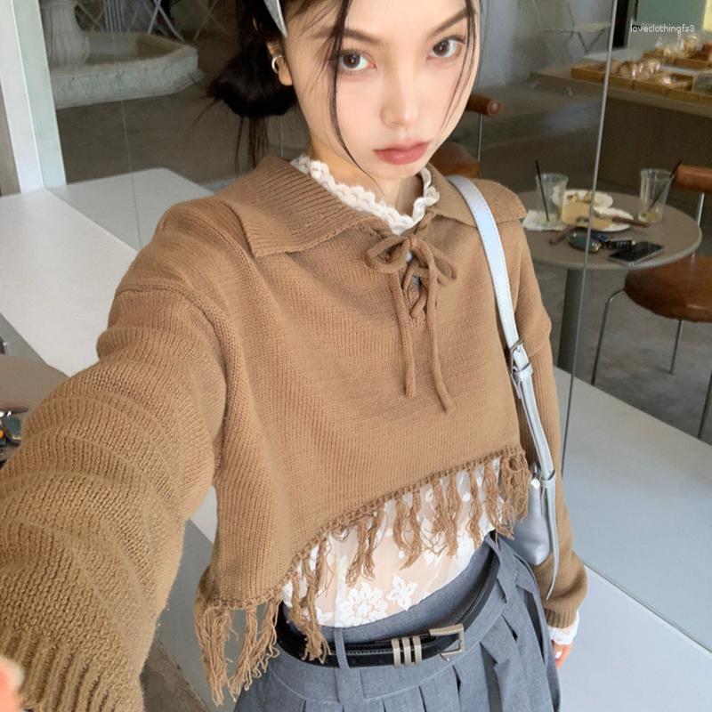 Women's Sweaters Lady Tassel Lace-up Long Sleeve Women Turn Down Collar Casual Short Length Sweater 2023 Autumn Fashion Knitted Crop Top, Coffee
Women's Sweaters Lady Tassel Lace-up Long Sleeve Women Turn Down Collar Casual Short Length Sweater 2023 Autumn Fashion Knitted Crop Top, Coffee