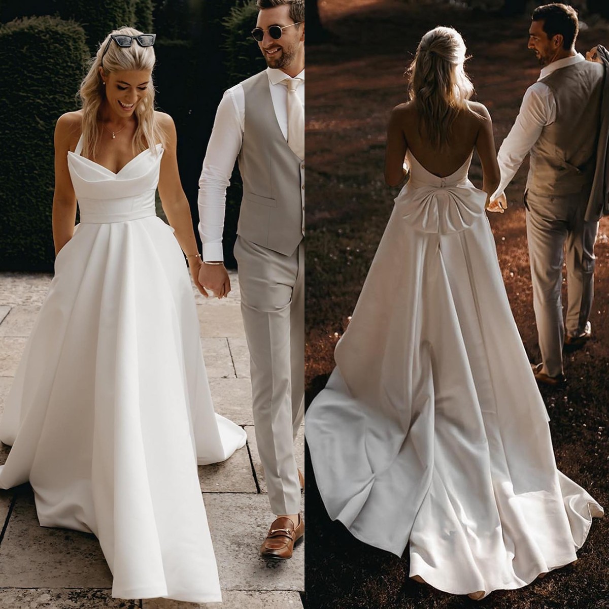 Milla Nova Boho A Line Wedding Dresses for bride Halter Satin Wedding Dress Bow knot Back designer bridal gowns, Ivory
Milla Nova Boho A Line Wedding Dresses for bride Halter Satin Wedding Dress Bow knot Back designer bridal gowns, Ivory