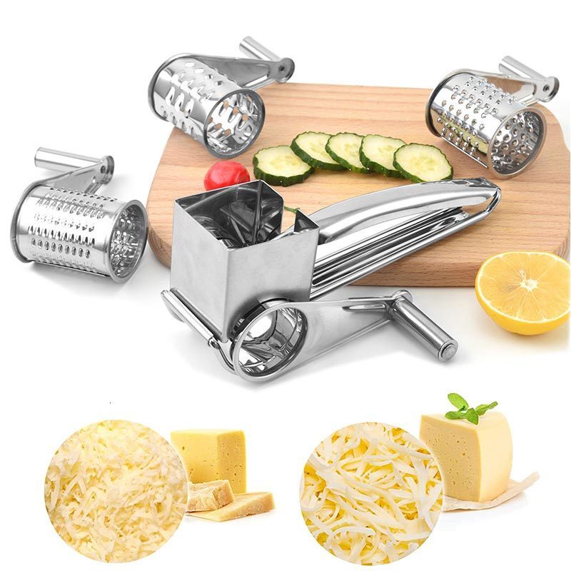 Cheese Tools Rotary Grater 304 Stainless Steel Shredder With 4 3 1 Sharp Drums Manual For Chocolate Fruit 230627