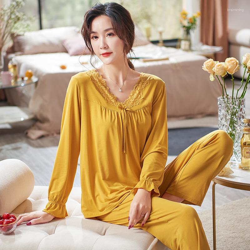 Women's Sleepwear Soft Modal Pajamas Set Women Long Sleeve Tops Pants Ladies Solid Color V-Neck Elegant Lace Female Home Clothing, Lx-61376 fog orange
Women's Sleepwear Soft Modal Pajamas Set Women Long Sleeve Tops Pants Ladies Solid Color V-Neck Elegant Lace Female Home Clothing, Lx-61376 fog orange