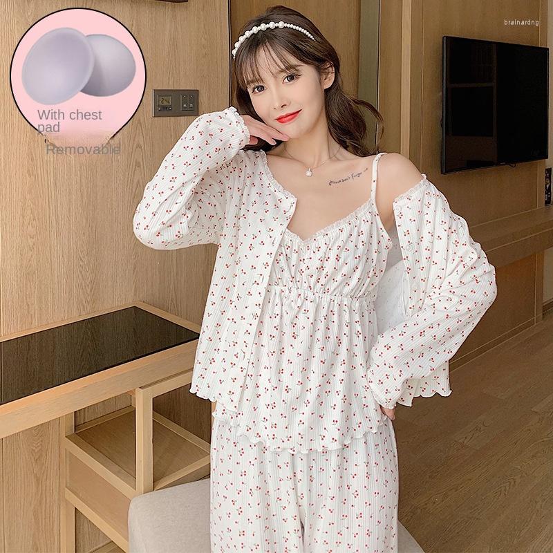 Women's Sleepwear 3pcs Pajamas For Women Summer Long Sleeve Cardigan Sling Lace-up Top Trousers Loungewear Woman Pijama Printing Pjs
Women's Sleepwear 3pcs Pajamas For Women Summer Long Sleeve Cardigan Sling Lace-up Top Trousers Loungewear Woman Pijama Printing Pjs