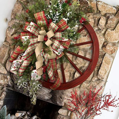 Christmas Decorations Farmhouse Wagon Wheels Wreath Winter Door Hanging Home Outdoor Year Gift 2209089036793