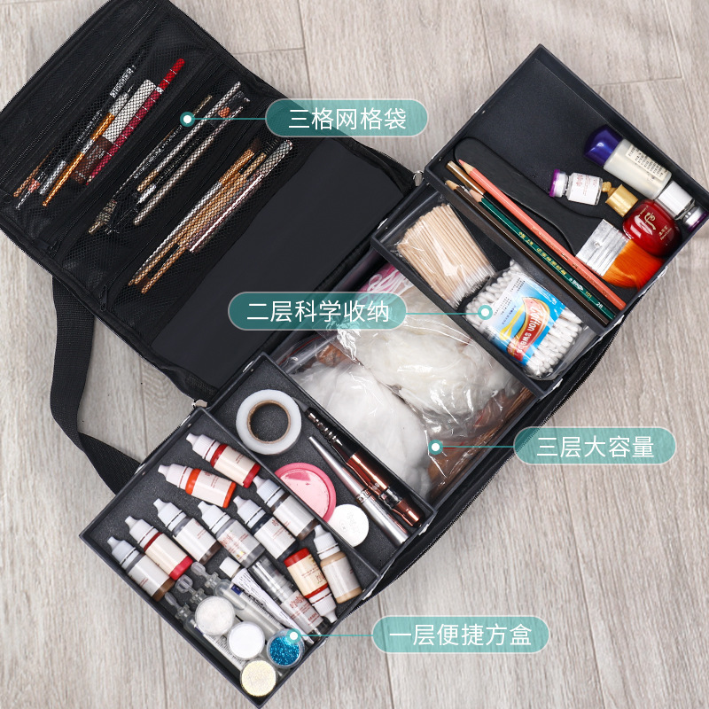 Cosmetic Bags Cases Multilayer Clapboard Cosmetic Bag Case Beauty Salon Tattoos Nail Art Tool Bin Women Makeup Organizer Large Capacity Bag 230627
