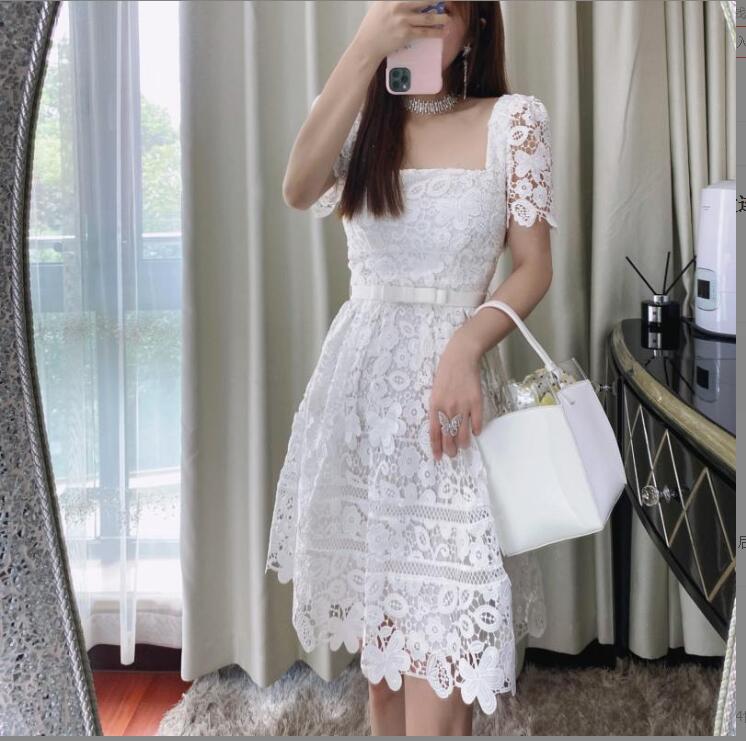 AUTH S-elf Portrait 3D floral lace short sleeve square neck blue long dress Cocktail dress, White
AUTH S-elf Portrait 3D floral lace short sleeve square neck blue long dress Cocktail dress, White