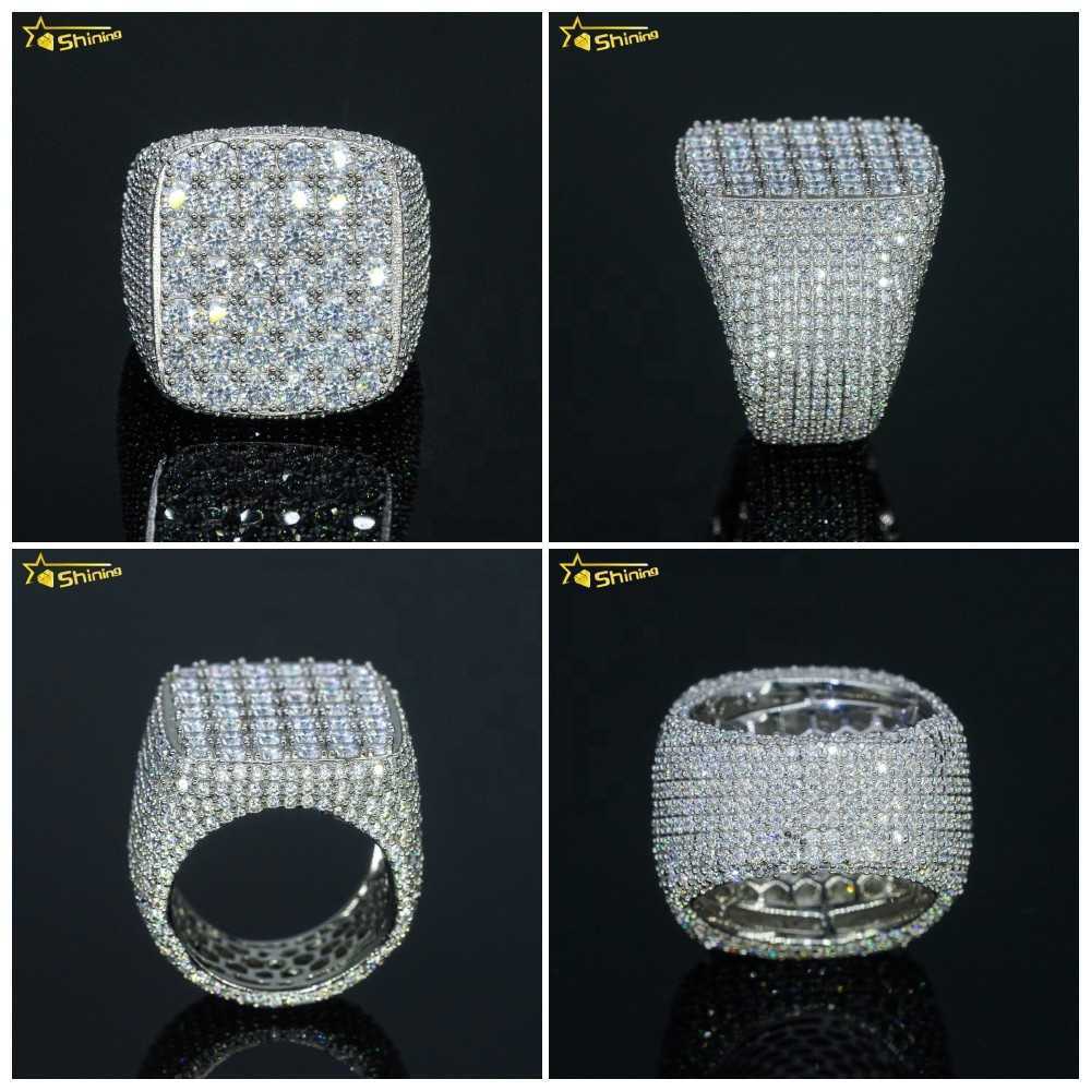Fine Iced Out Hip Hop Cuban Ring Gold Plated 925 Sterling Silver Vvs Moissanite Diamond for Men