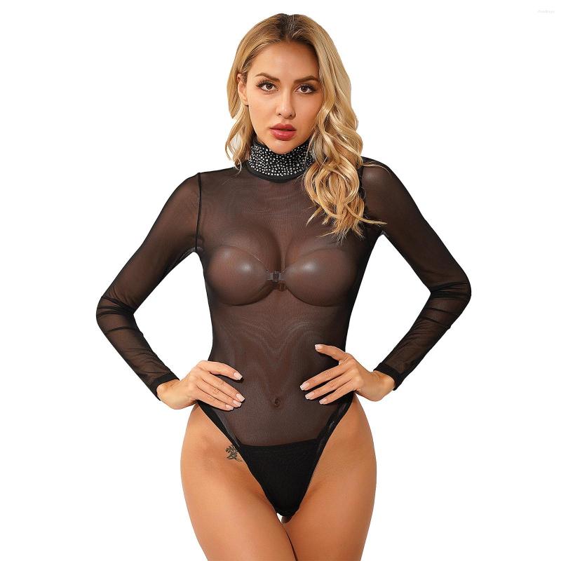 Women' Swimwear Womens Glittery Rhinestone Mock Neck Bodysuit See-Through Mesh Long Sleeve Leotard Invisible Zipper Back High Cut Catsuit, Black
Women' Swimwear Womens Glittery Rhinestone Mock Neck Bodysuit See-Through Mesh Long Sleeve Leotard Invisible Zipper Back High Cut Catsuit, Black