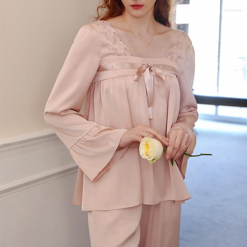 Women's Sleepwear French Retro Ice Silk Pajamas Princess Exotic Sweet Long-sleeved Trousers Suit Satin Embroidered Pajama Set 2 Piece, Beige
Women's Sleepwear French Retro Ice Silk Pajamas Princess Exotic Sweet Long-sleeved Trousers Suit Satin Embroidered Pajama Set 2 Piece, Beige
